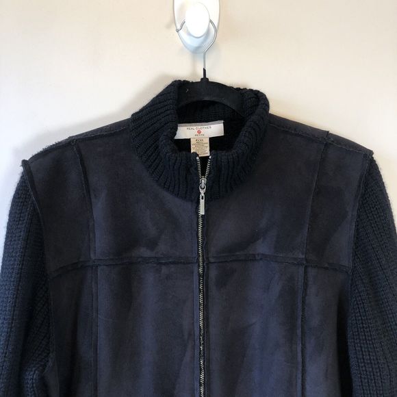 Real Clothes Petite Black Faux Suede Zip Up Jacket Sweater Stretch Petite XL - Picture 4 of 9